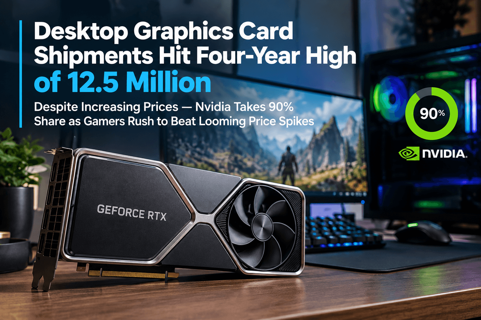 Desktop graphics card shipments hit four-year high of 12.5 million despite increasing prices — Nvidia takes 90% share as gamers rush to beat looming price spikes
